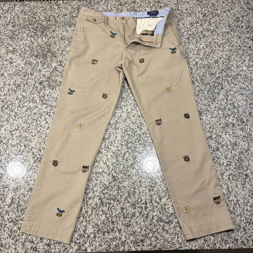 Polo Ralph Lauren Embroidered Icon Chino Pants Mens 32x30 Khaki Slim Fit